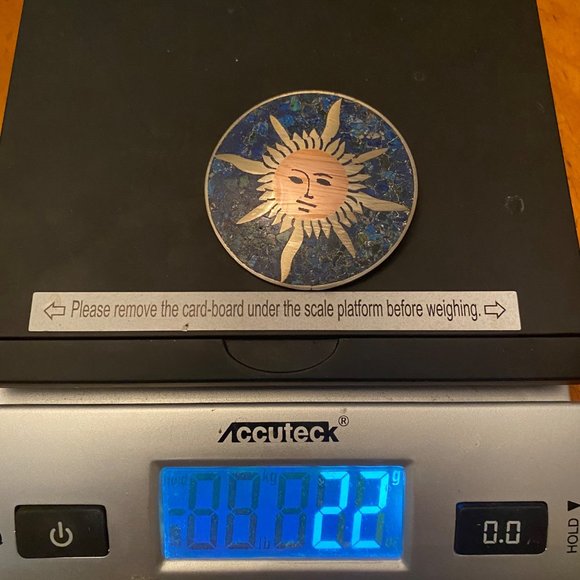 VTG Taxco Mexican Silver & Copper Sun Brooch with crushed Lapis/Turquoise - Picture 4 of 8